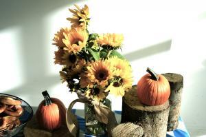 Sunflowers and pumpkins