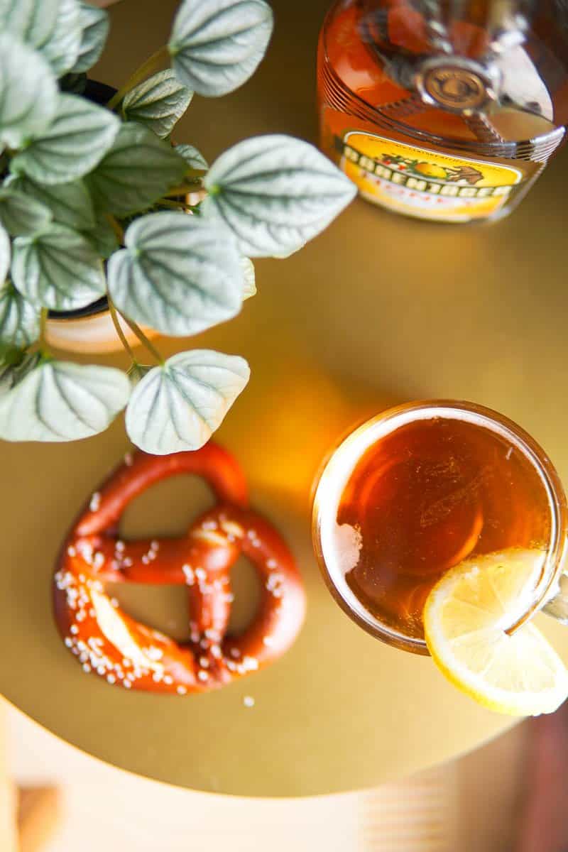 German pretzels served with beer cocktail