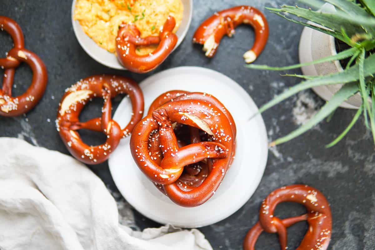 German pretzels served with Obatzda