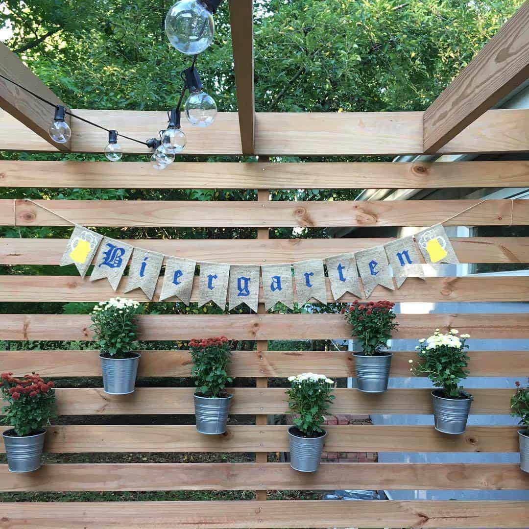 biergarten banner hung up for Oktoberfest party