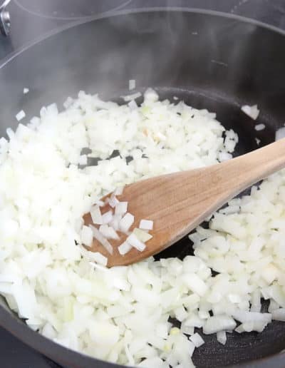 Sautéeing onions for aunt Heidrun's Sauerkraut Potato Casserole