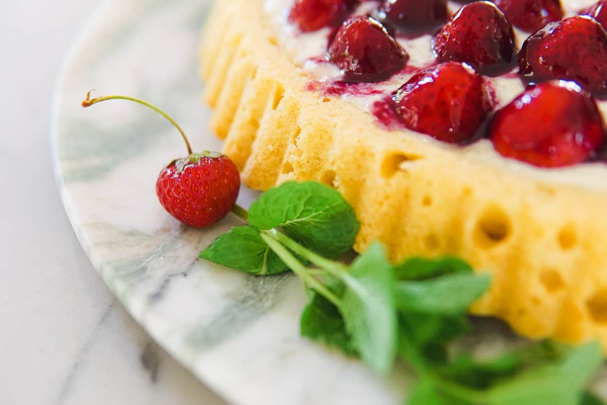 closeup of strawberry cake