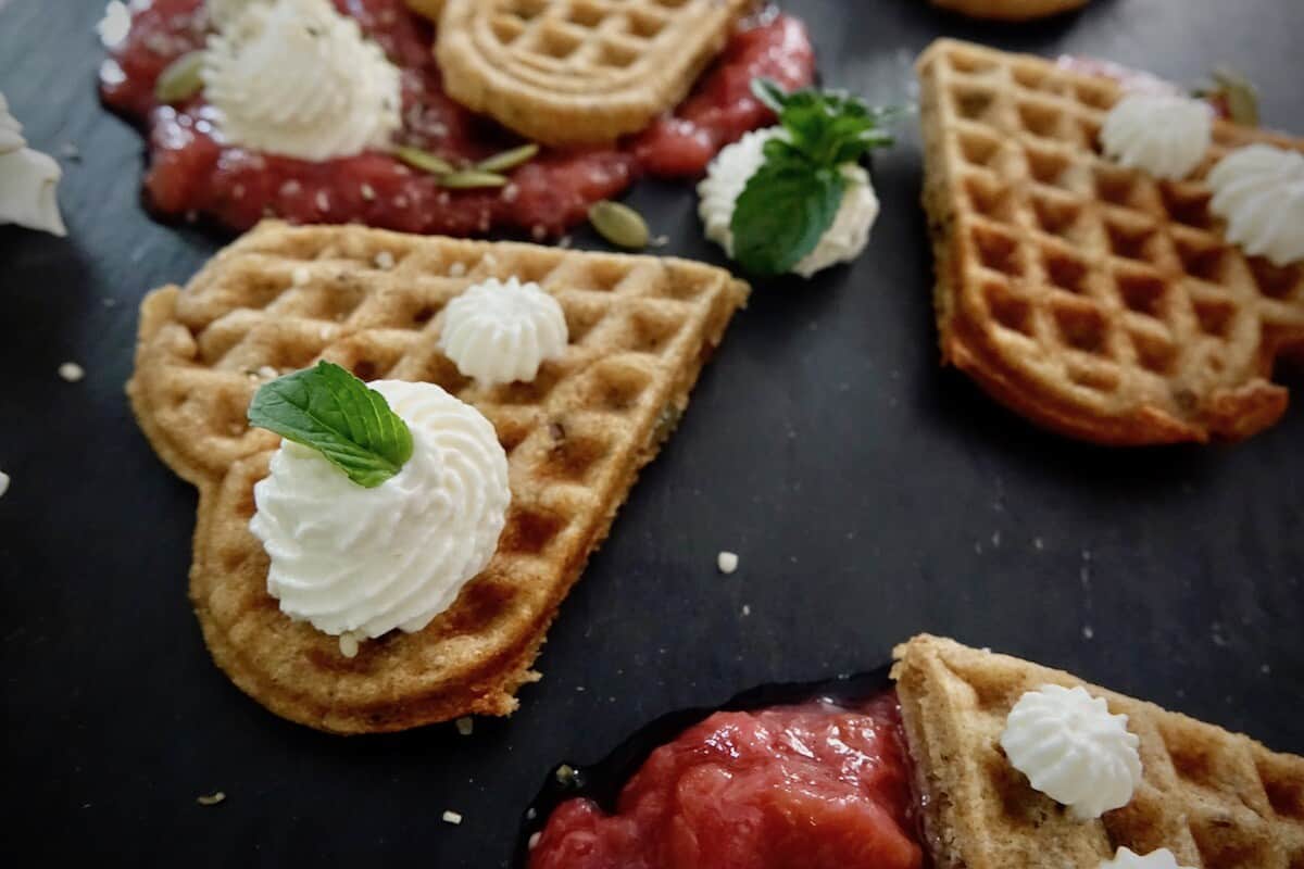 Delicious German Whole Grain Waffles with Rhubarb Compote