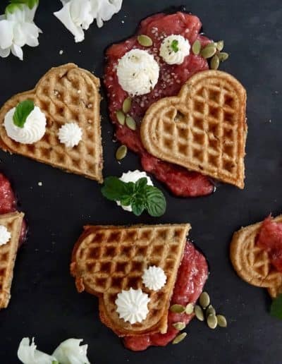 Delicious German Whole Grain Waffles with Rhubarb Compote