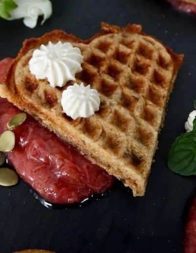 Delicious German Whole Grain Waffles with Rhubarb Compote