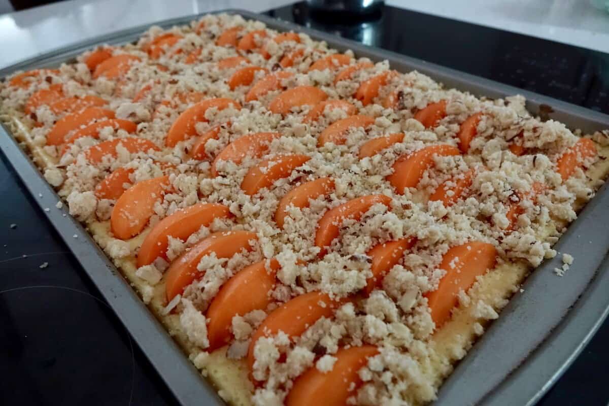 Apricot Streusel Quark Cake before baking