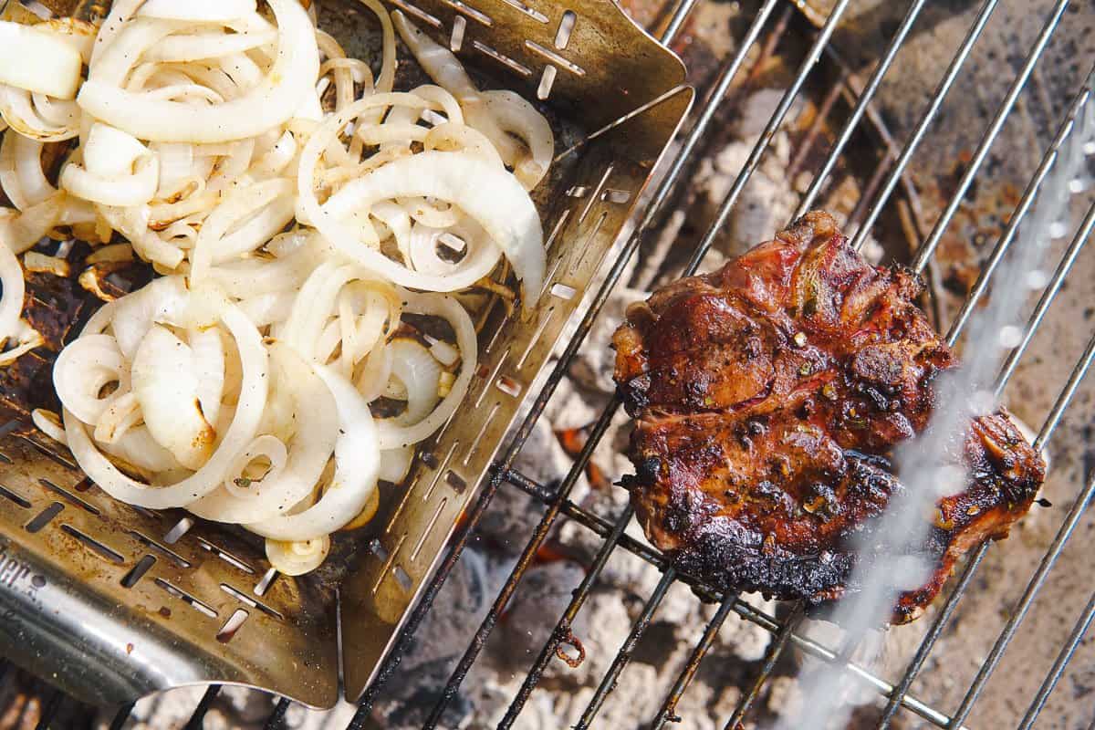 Schwenkbraten on a German grill called Schwenkgrill