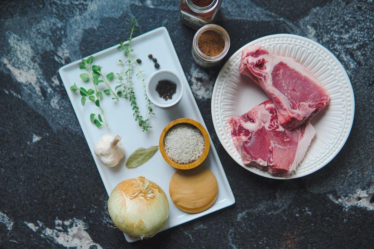 ingredients for German grilled pork chops