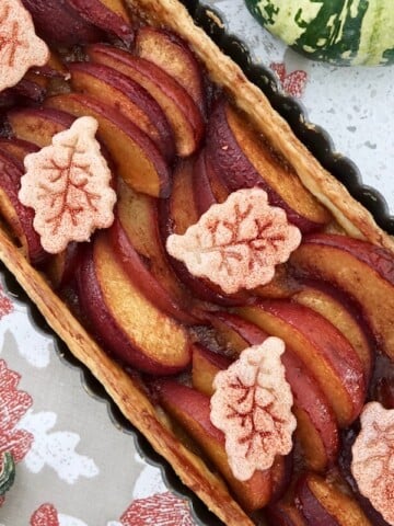 Spiced Plum Marzipan Tart after baking and ready to eat
