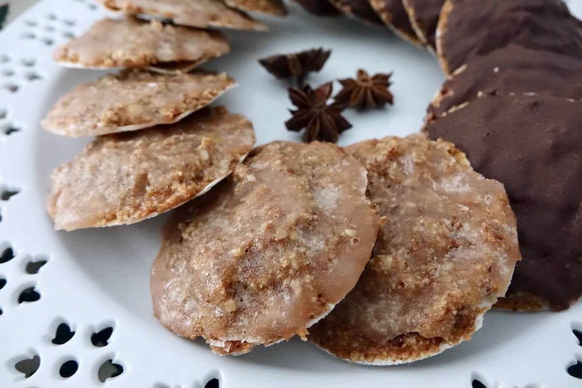 German Homemade Lebkuchen Ready to Enjoy Served on Snowflake Platter