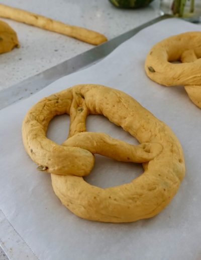 German pumpkin pretzels before baking