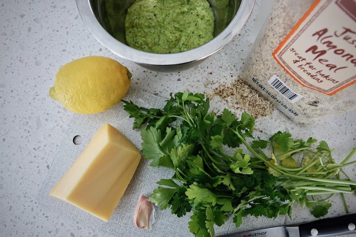 All the ingredients for my parsley almond gouda pesto