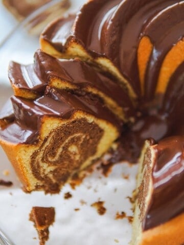marble cake on a cake platter