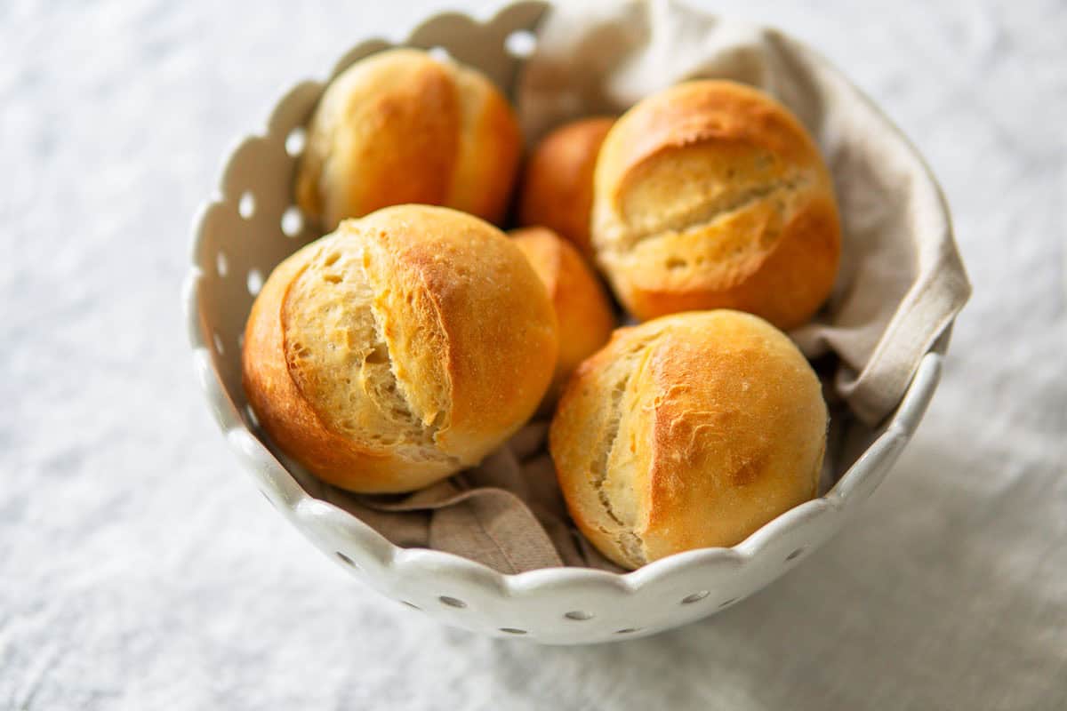 German crusty bread rolls in basket