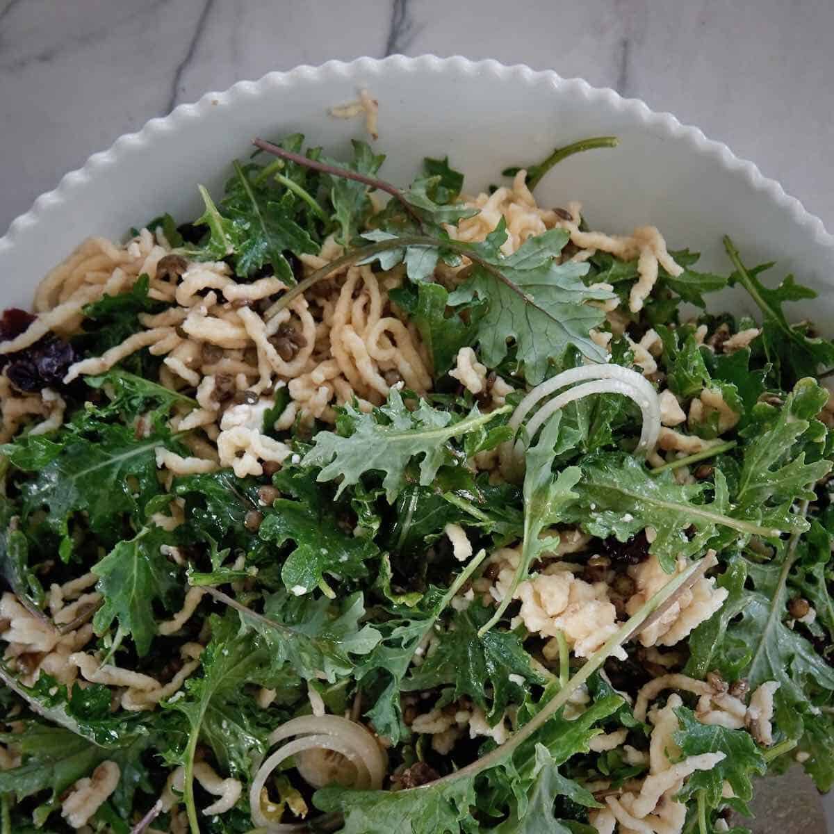 dirndl kitchen german kale spatzle lentil salad recipe2