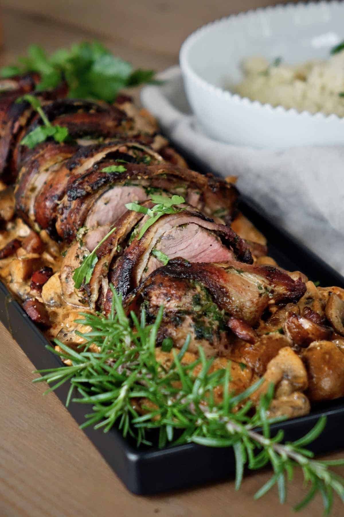 roasted pork loin recipe with herbs and bacon dirndl kitchen