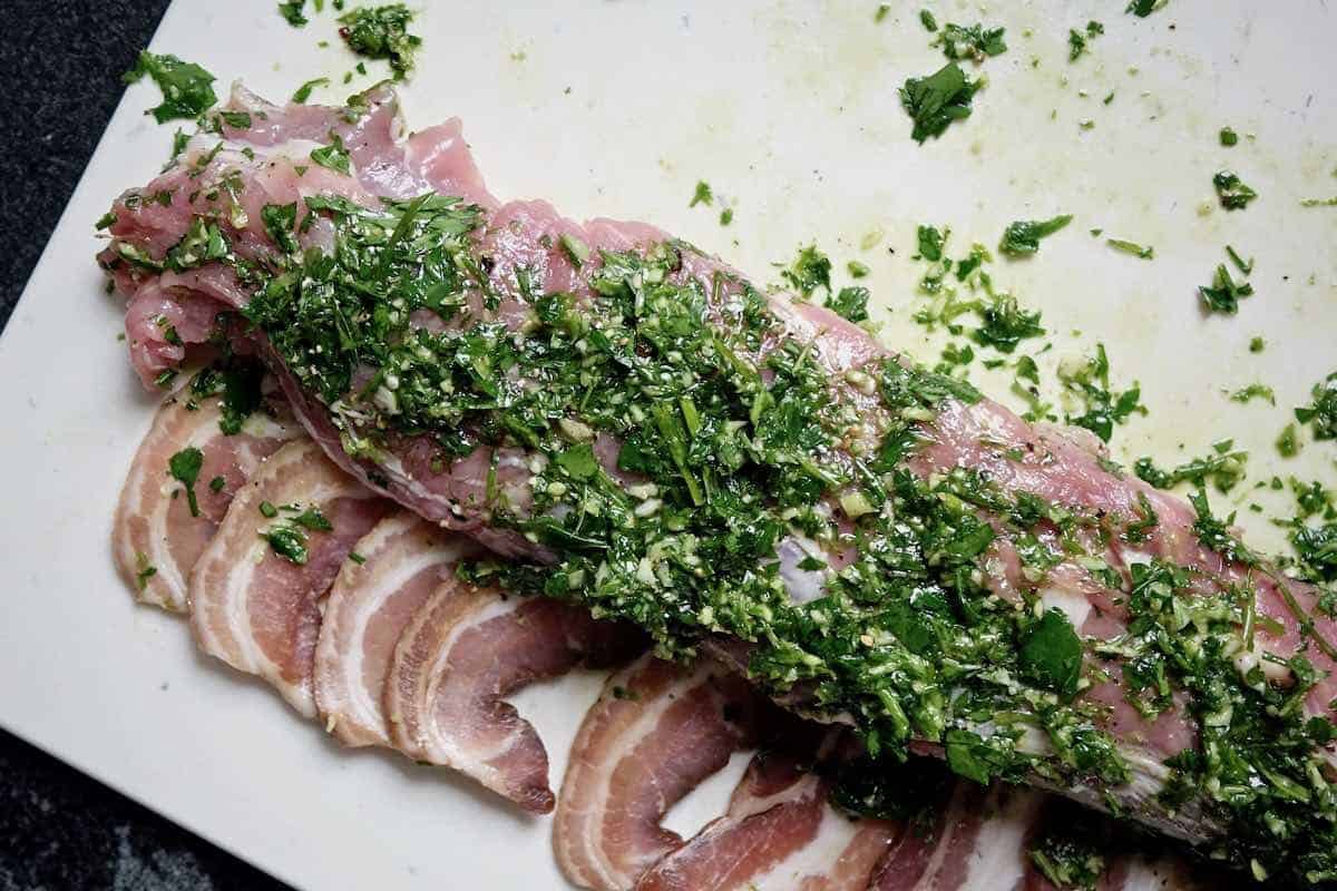 roasted pork loin recipe with herbs and bacon dirndl kitchen