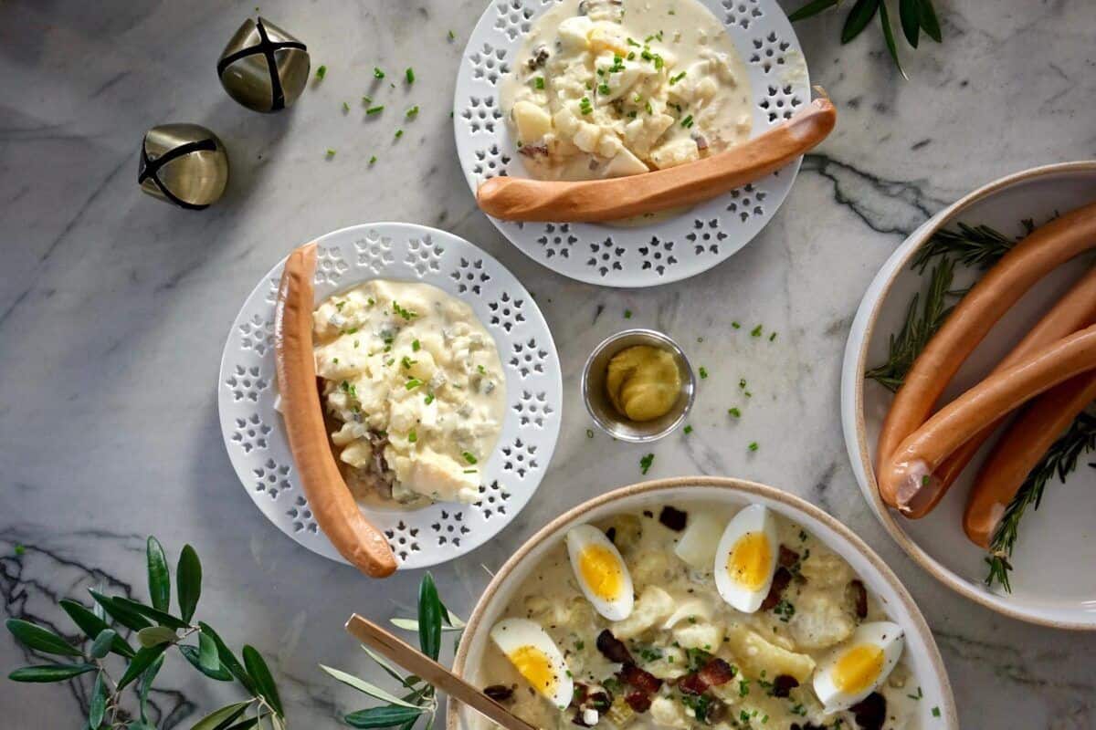 kartoffelsalat mit wurstchen german christmas eve meal dirndl kitchen