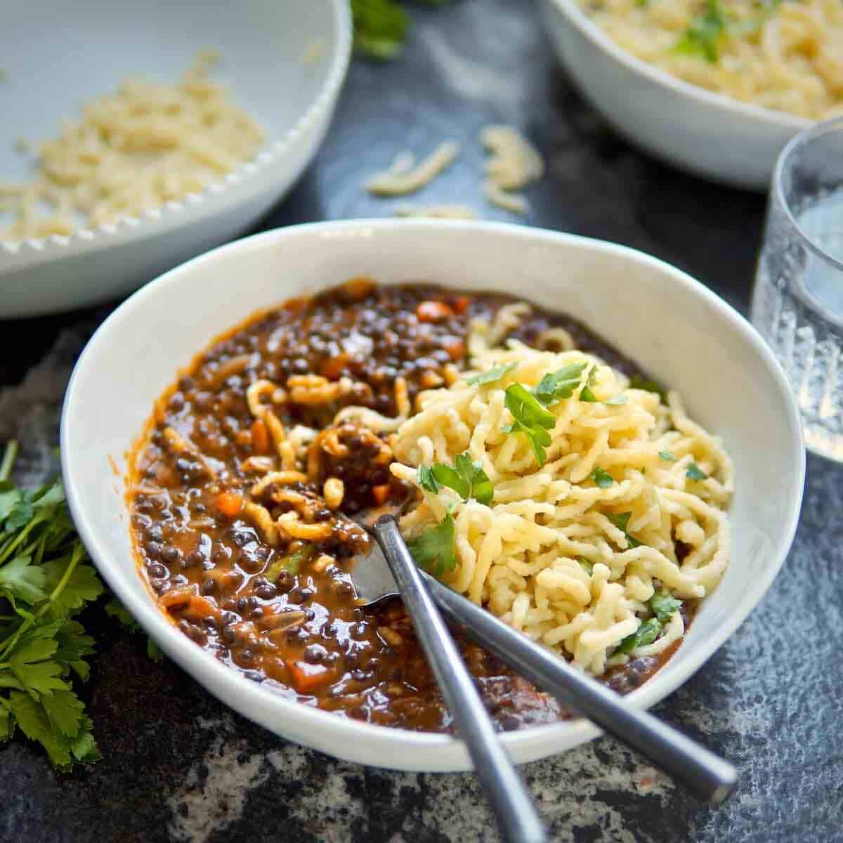 German Lentil Recipe (Linsen mit Spätzle) - dirndl kitchen