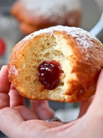 a Berliner German donut from the inside