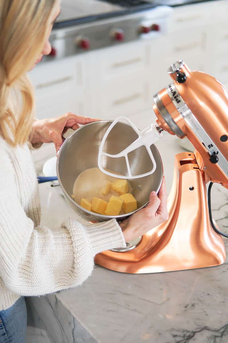 combining ingredients in stand mixer bowl