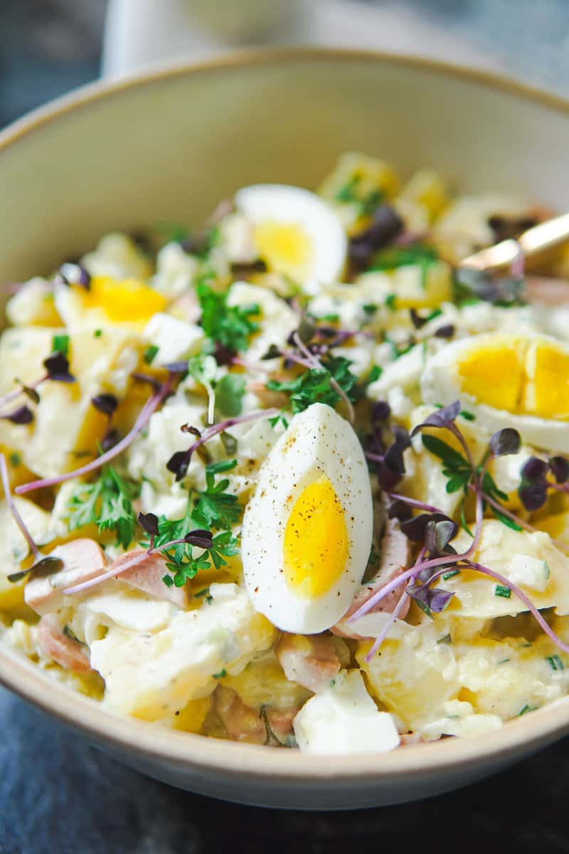 closeup of creamy German potato salad