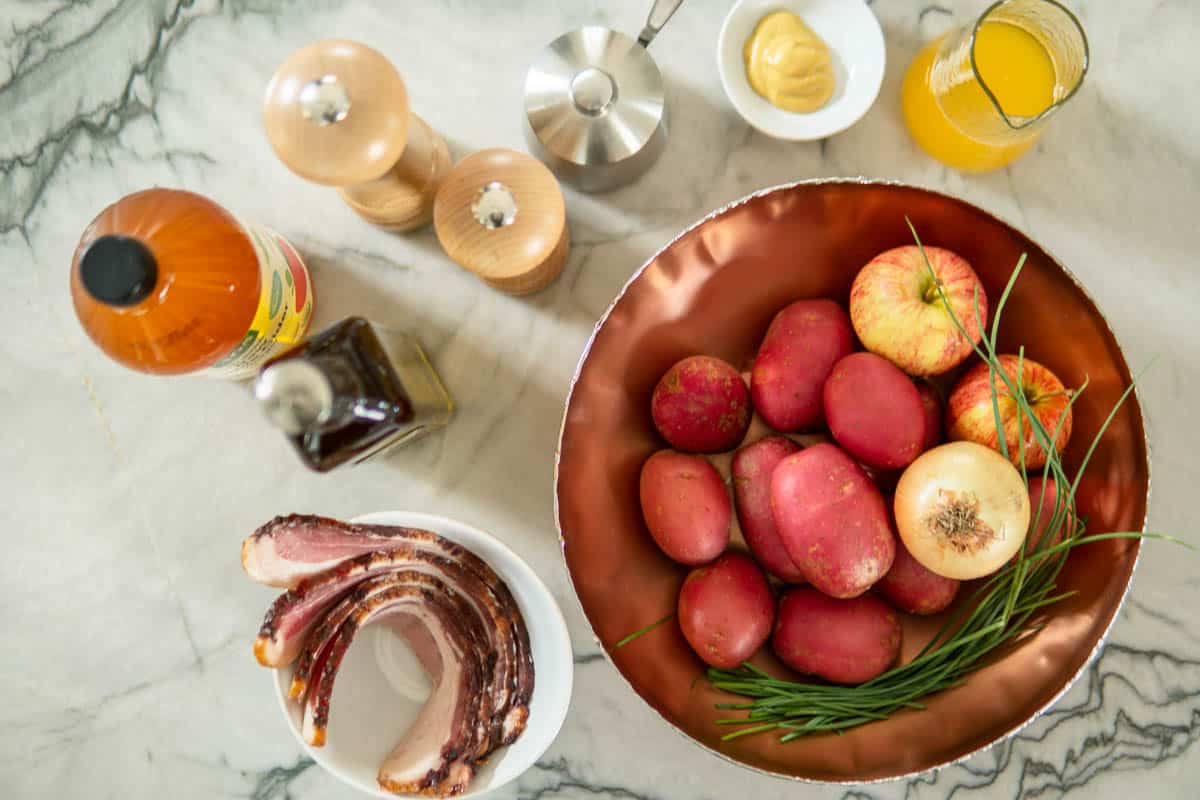 all ingredients used for warm German potato salad