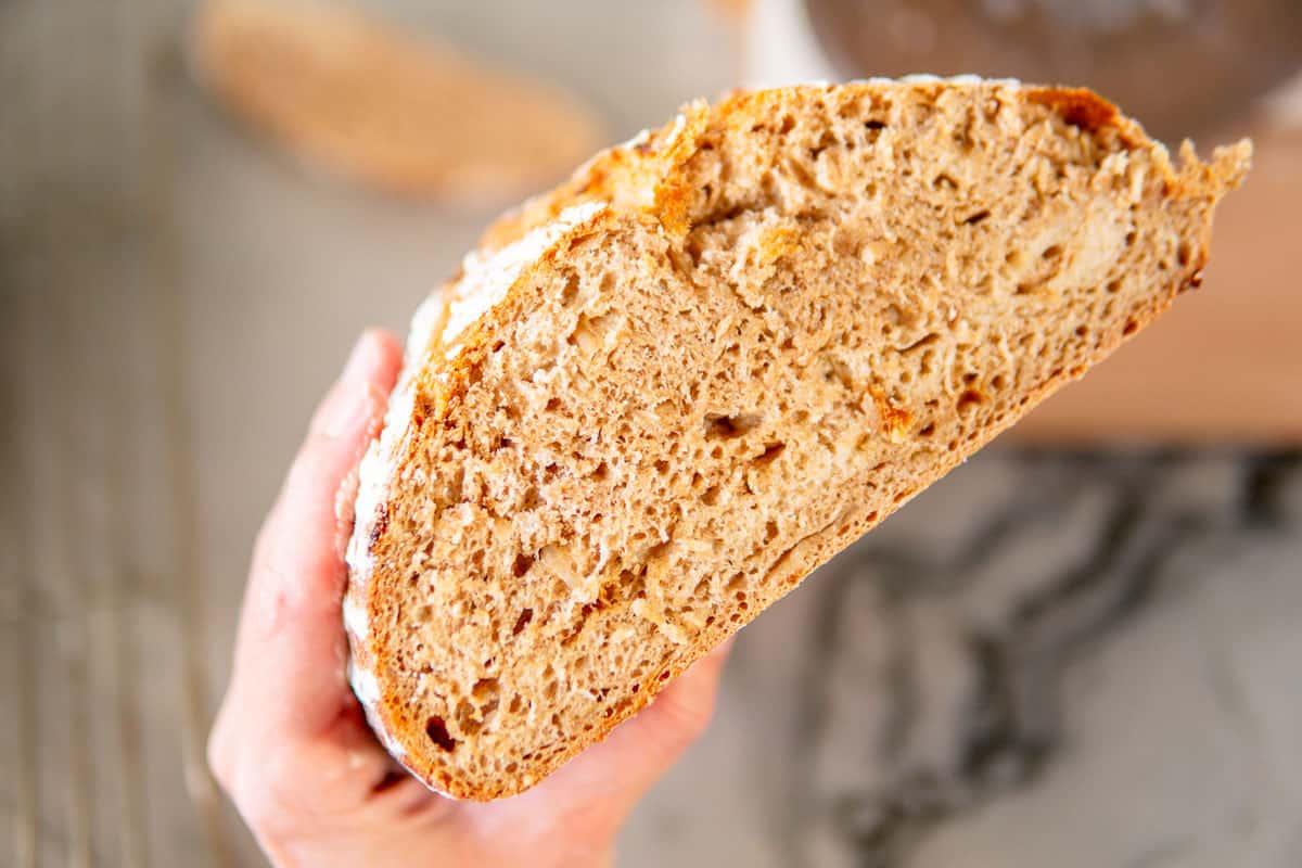 fresh baked bread loaf cut open