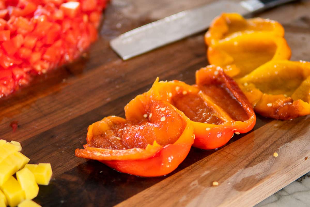 peeled, charred bell peppers