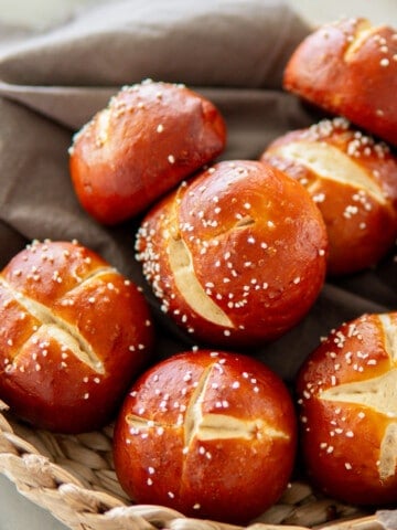 German pretzel buns in a basket