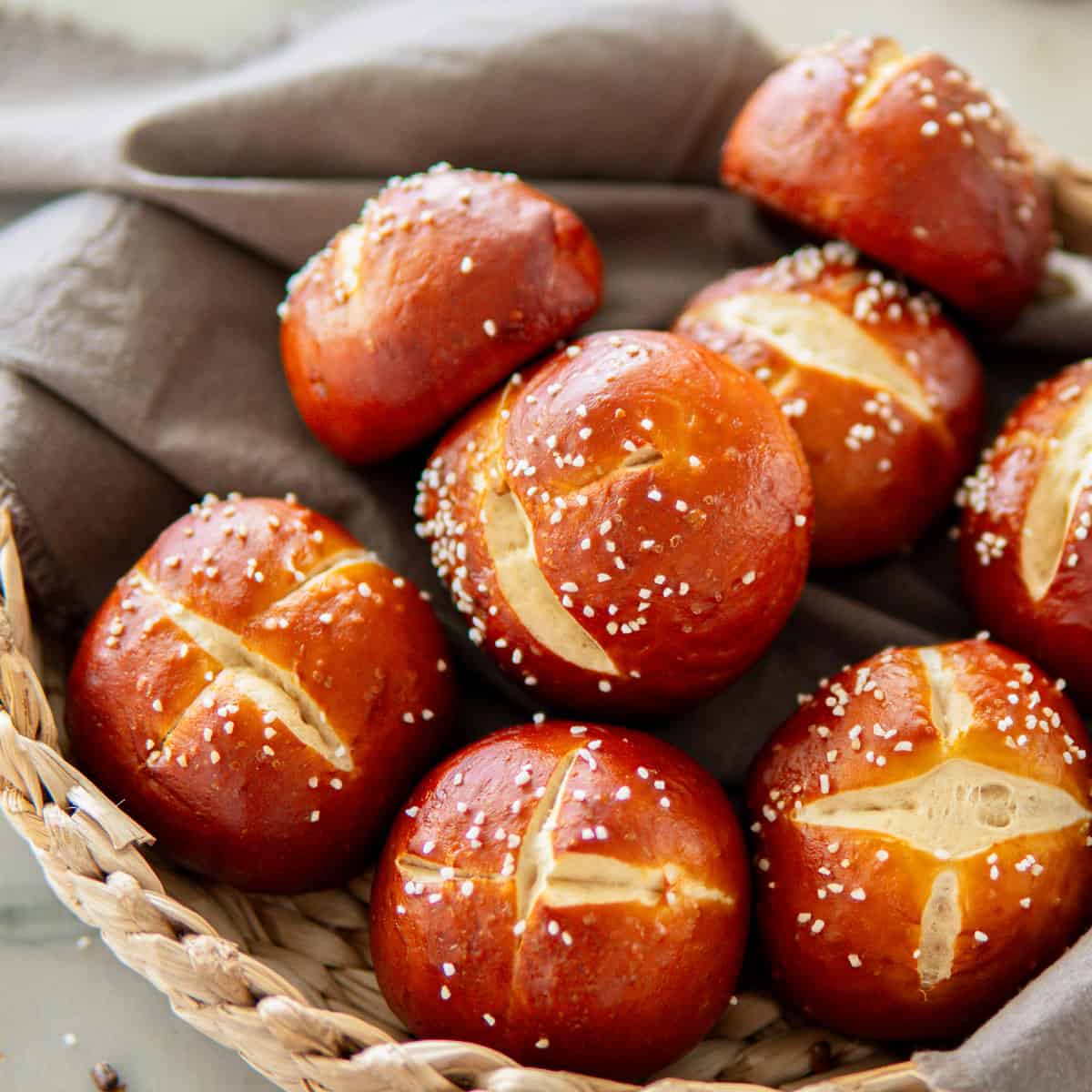 German pretzel buns in a basket