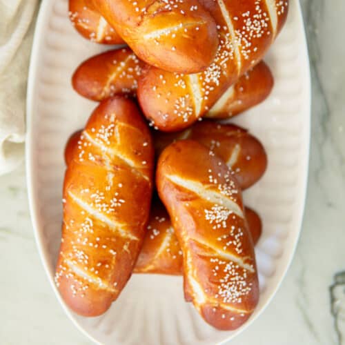 Homemade pretzel buns for hot dogs (Laugenstangen) dirndl kitchen