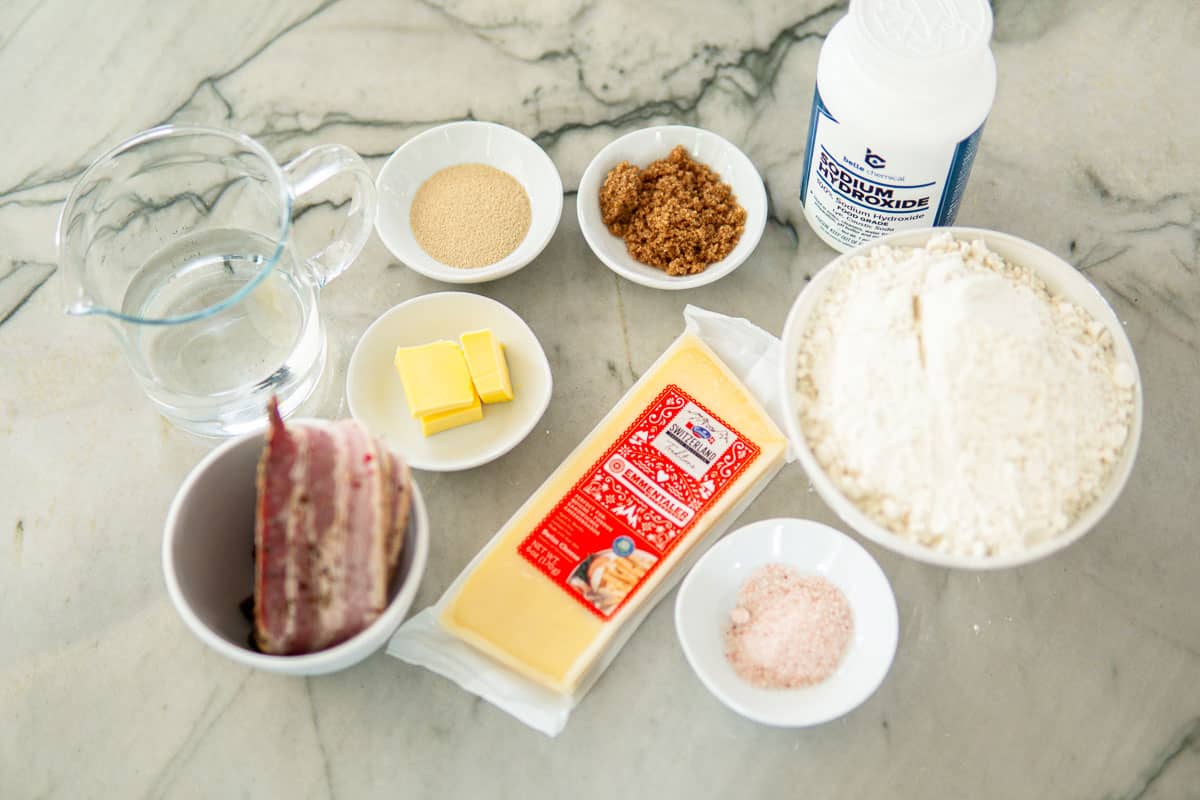 ingredients for bacon and cheese pretzels