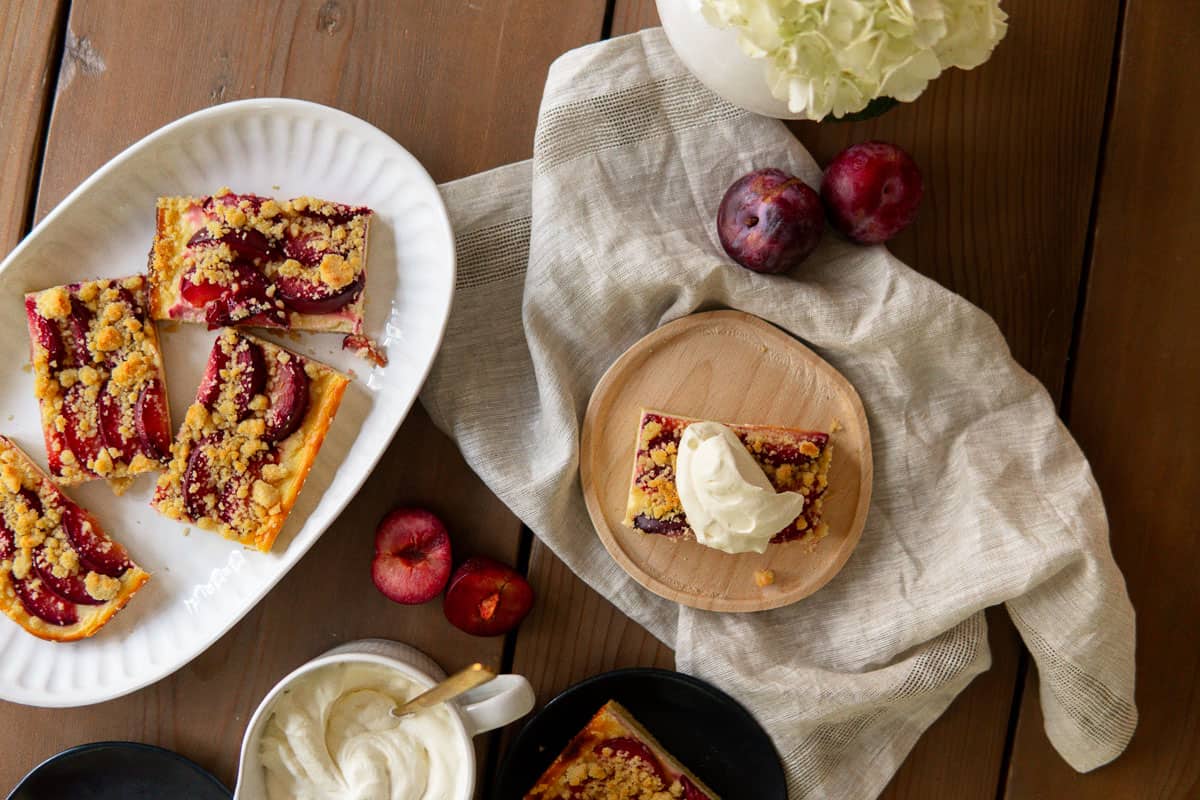 plum cake and whipped cream