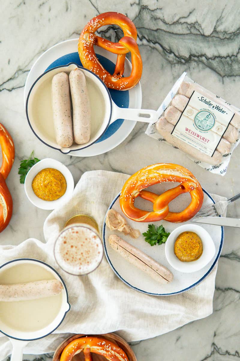 Bavarian breakfast scene with Schaller Weber Weisswurst