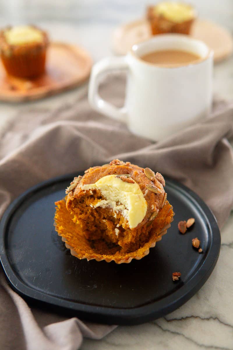 pumpkin muffin with bite taken out of it