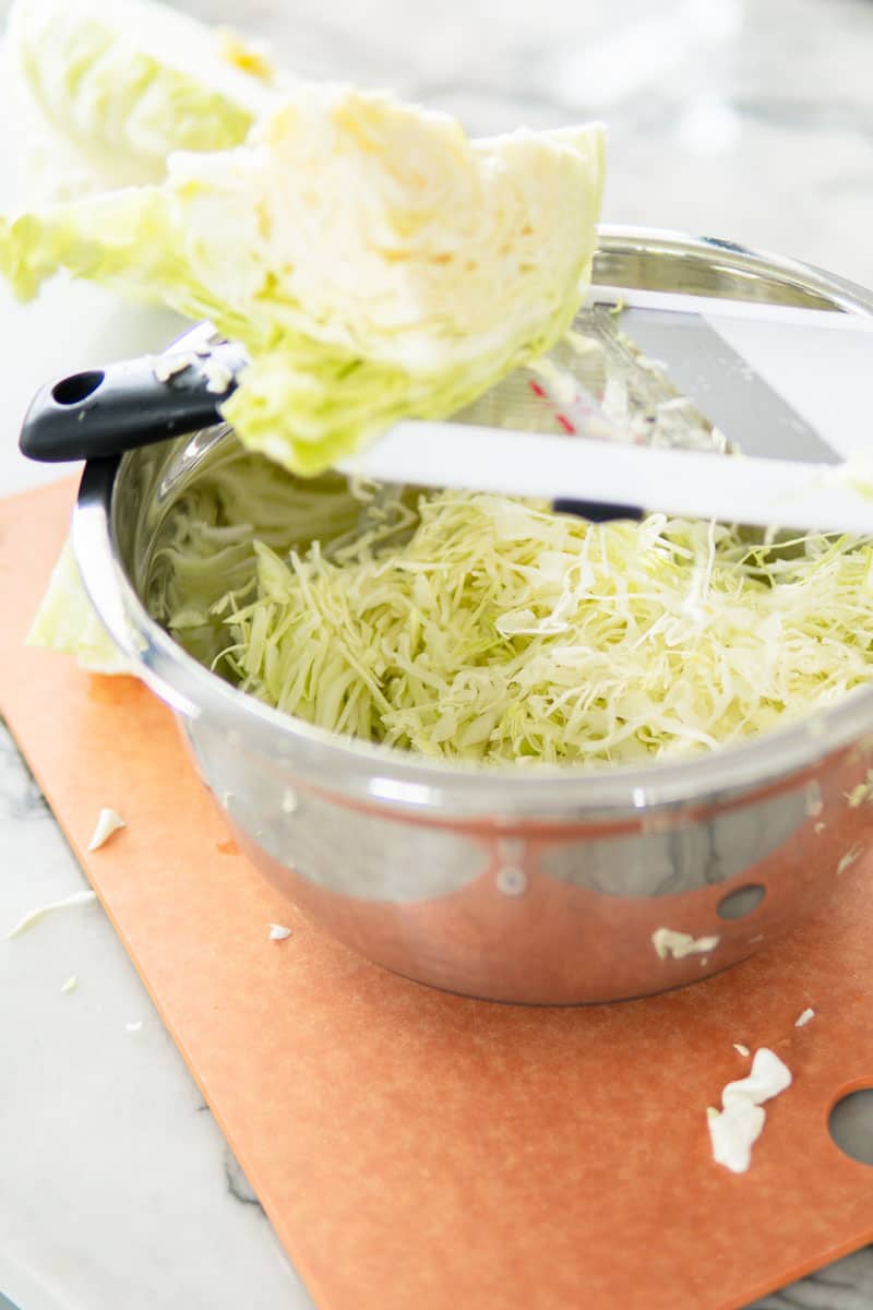 shredding cabbage for sauerkraut