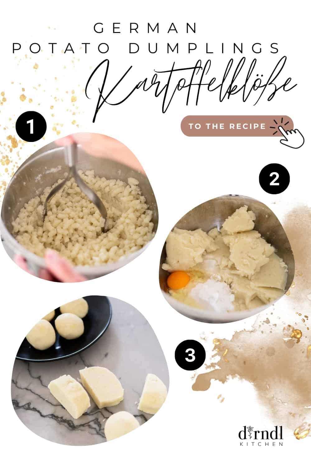 Step-by-step instructions image for making German potato dumplings.