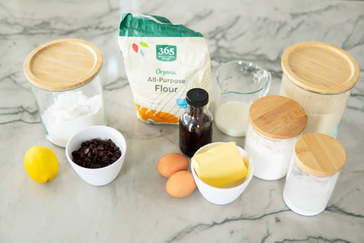 Ingredients for German black and white cookies.