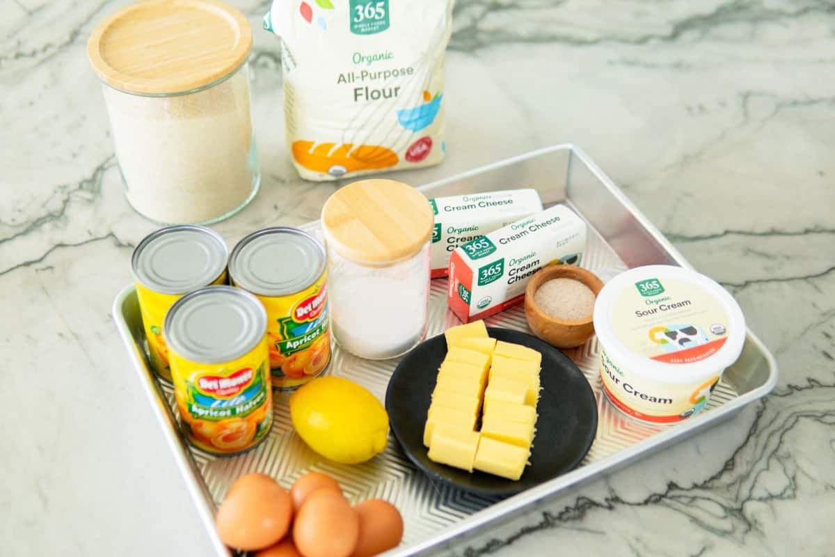 Ingredients for making German cheesecake with apricots.