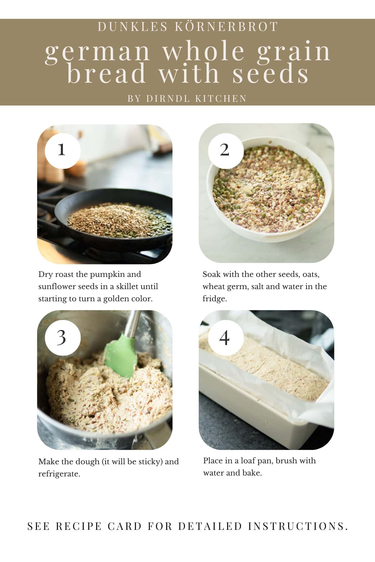 step by step images of how to make seeded German whole grain bread
